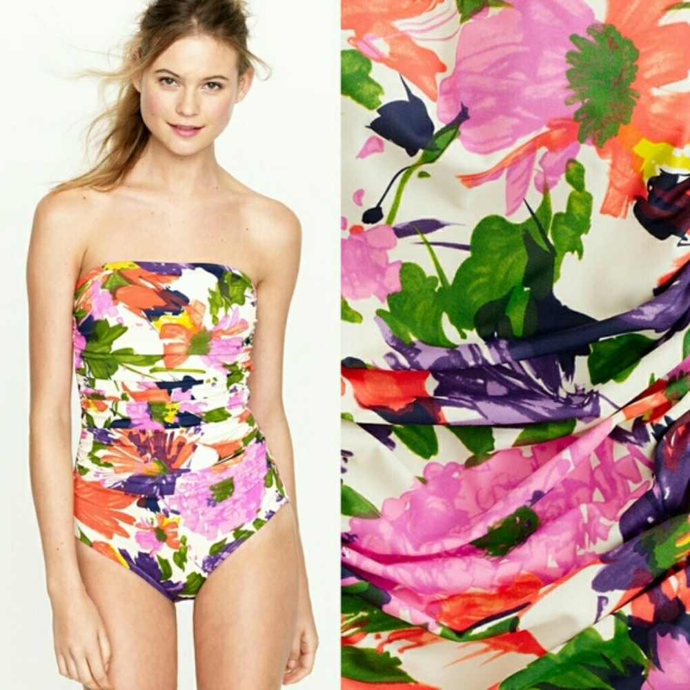 J. Crew Garden Floral Ruched Bandeau Swimsuit